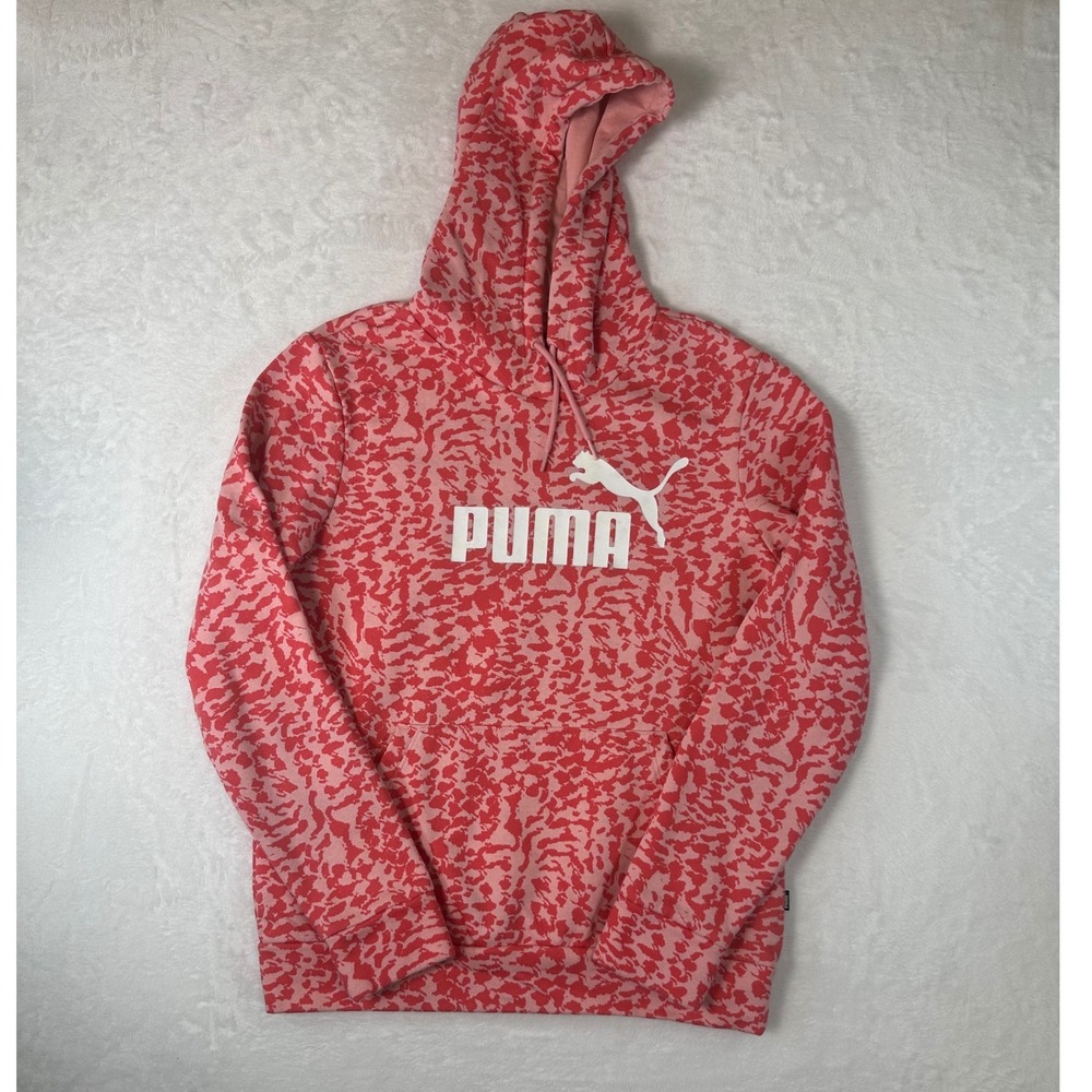 Puma Mens Pink Red Abstract Animal Print Pullover Hoodie Sweatshirt Size M
